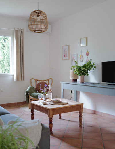 Salon cocooning de cette location de maison en campagne pour des vacances proche de la nature